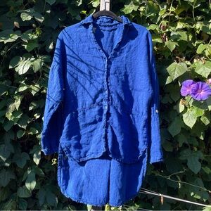 Meo Meli Blue Linen Button Up Shirt